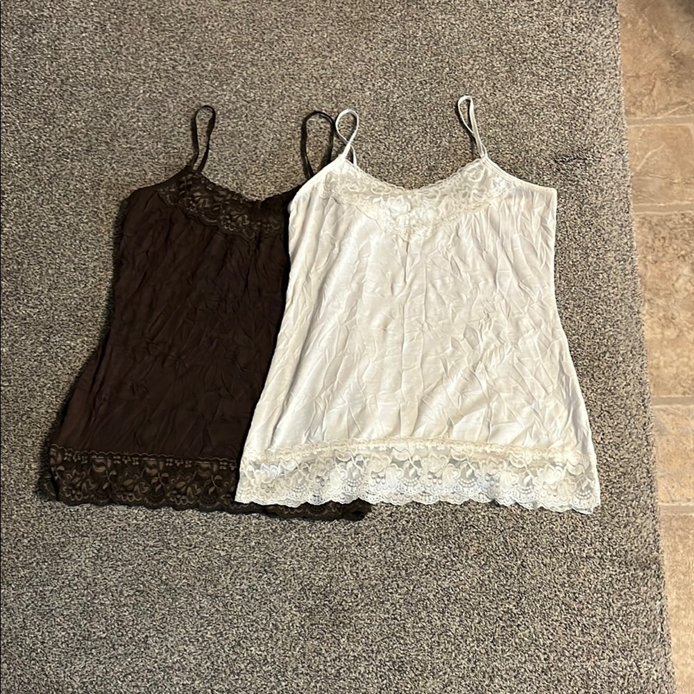 Brown and White Lace Camisole Set